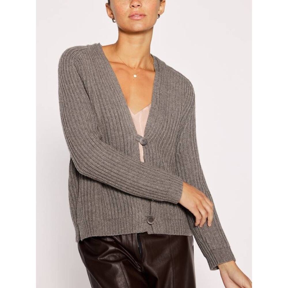 Bruchu Walker Sweater Cardigan Womens XS Grey Ribbed Button Classic Office